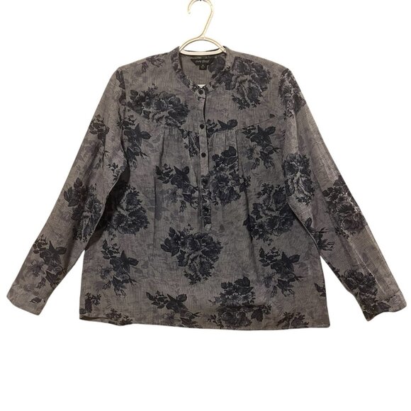 Lucky Brand Tops - Lucky Brand Top Women’s Shirt Striped Floral Size Médium Blue Cotton Casual Boho